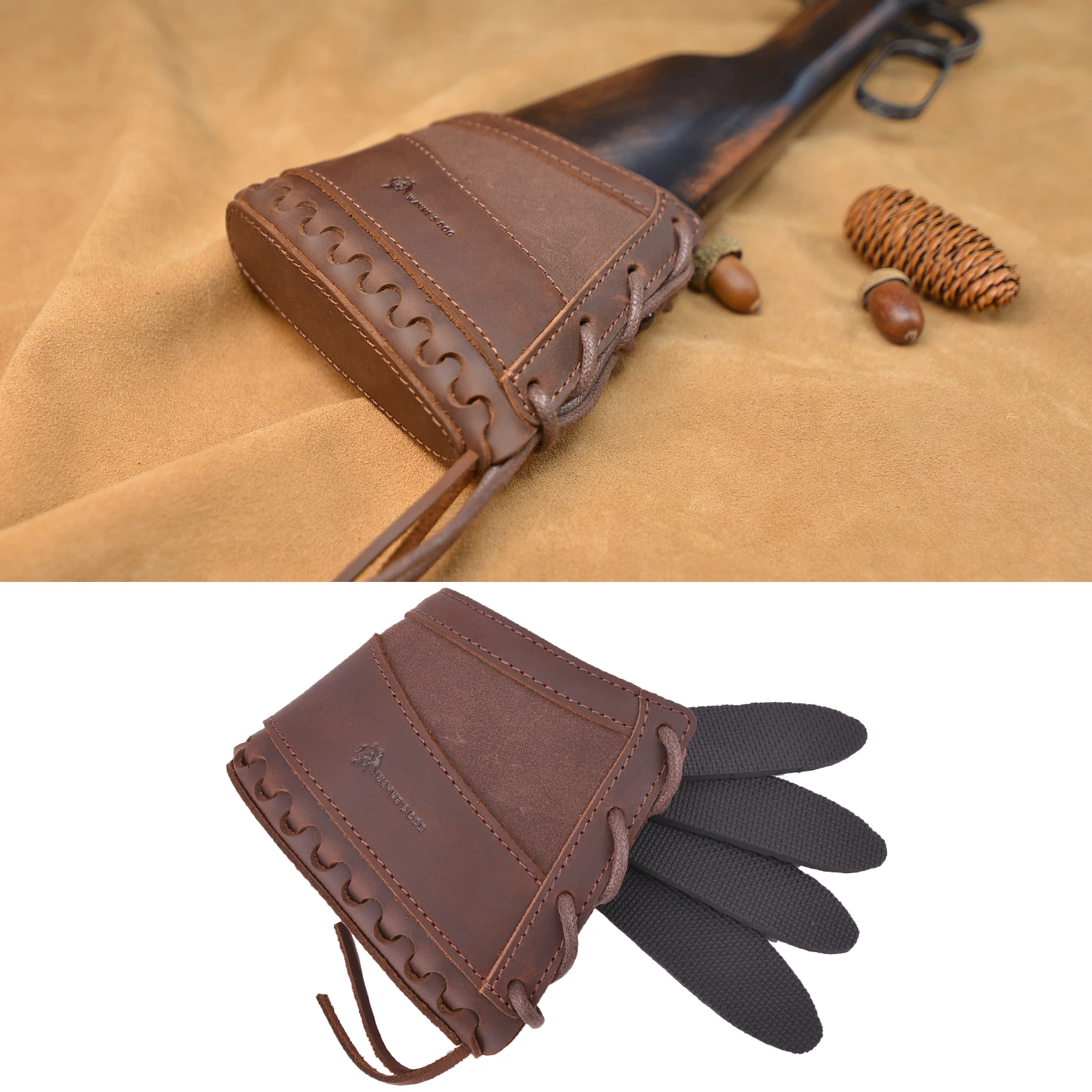 

Wayne' Dog Leather Canvas Rifle Shotgun Recoil Pad Buttstock Vintage Cover Holsters For Hunting Shooting