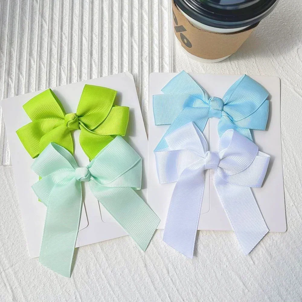 2pcs 3.6\'\' Solid Color Bowknot Hair Clips For Cute Girls Classic Bows Hairpins Barrettes Headwear Kids Hair Accessories Gift