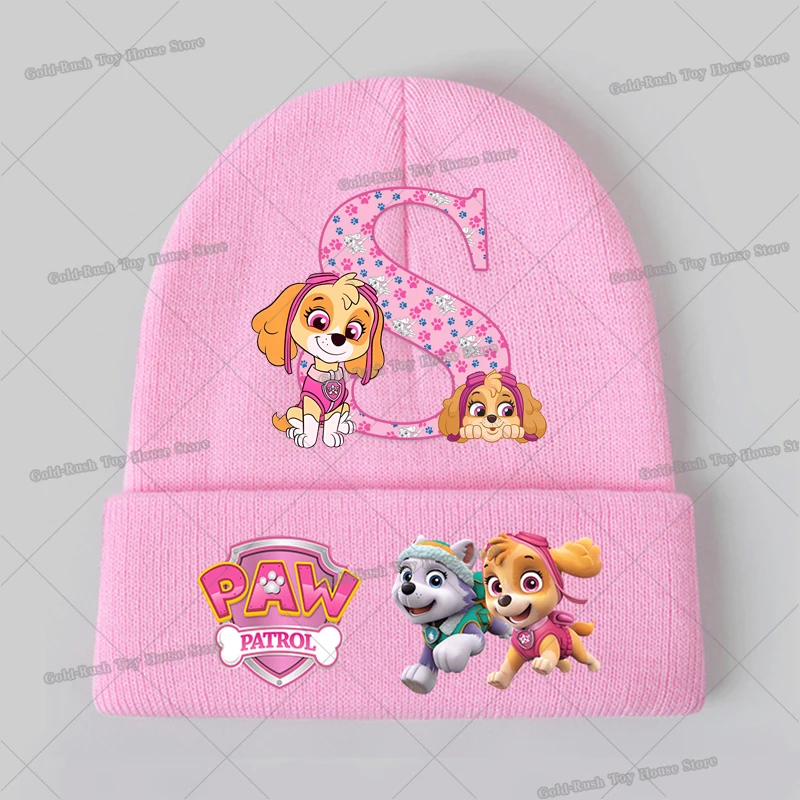 Czapki Zimowe Psi Patrol dla Dziewczynek Skye Litera A-Z Dzianinowe Czapki typu Bonnet Śliczne Kreskówkowe Czapki dla Dzieci Utrzymujące Ciepło Czapki typu Skullies dla Dzieci