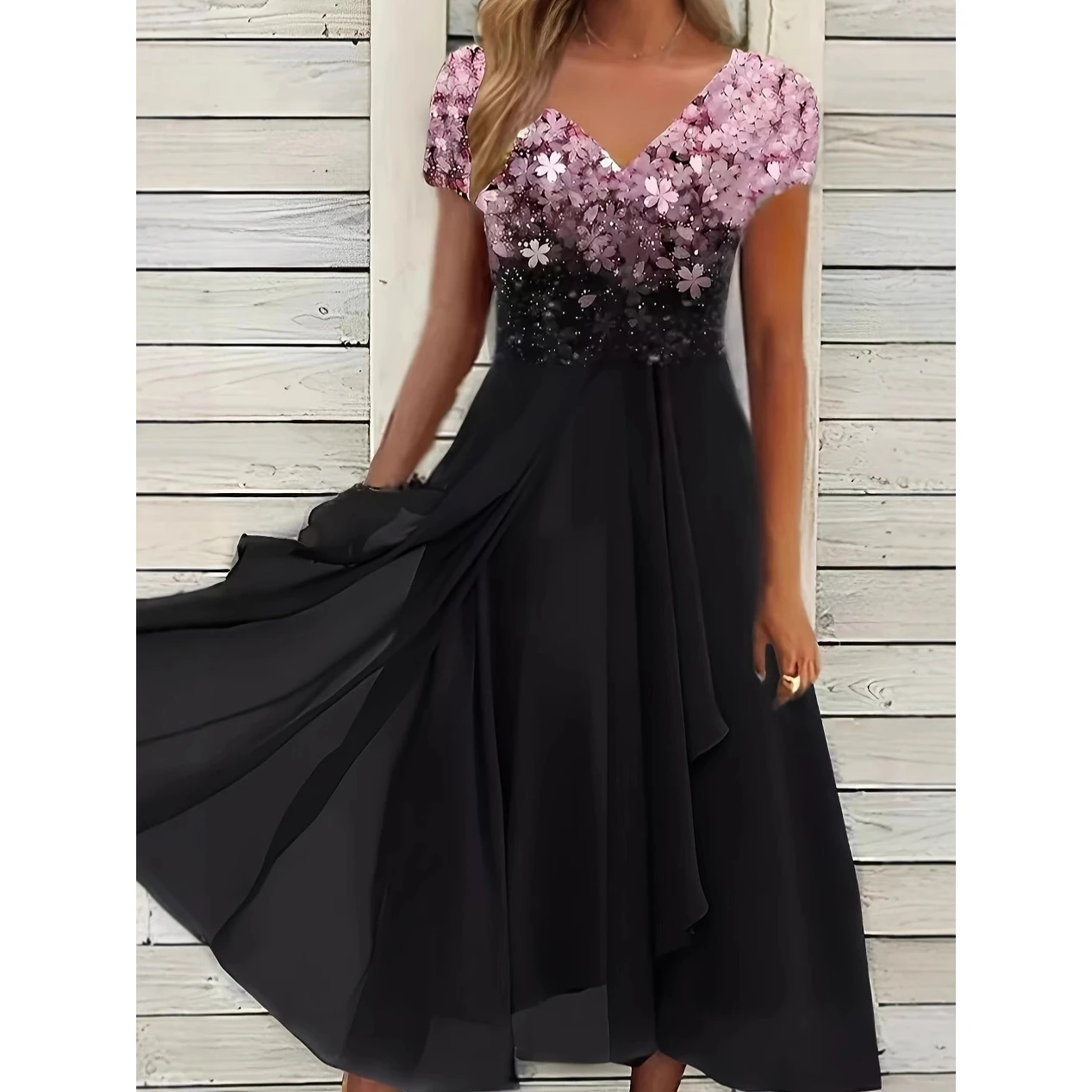 V-ne ort Sve imprimé Dr décontracté Sle jupe trapèze tissu Polyester femme Dr Faionable robe imprimée décontractée