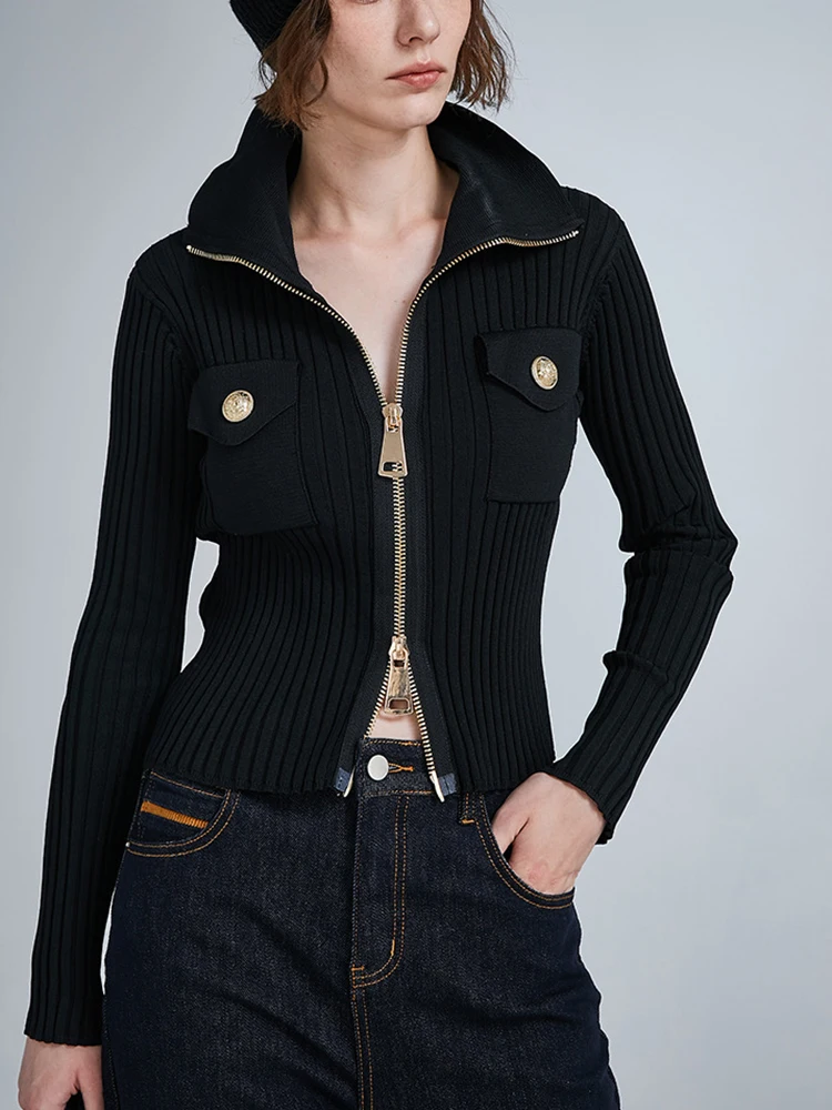 American Y2K Black Cardigan Women Sexy Slim Long Sleeve Streetwear Vintage Knitted Sweaters Fall Harajuku Female Zipper Top Coat