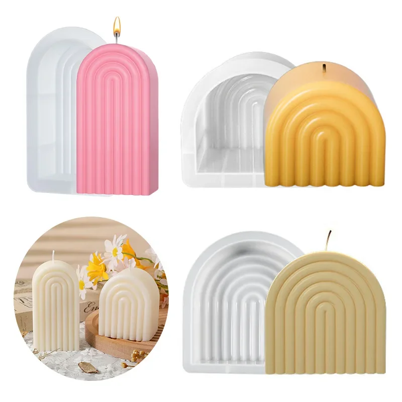 

1pc Rainbow Arch Candle Silicone Mold Geometric U-Shaped Striped Abstract Aroma Candle Plaster Resin Mould Soap Tray Home Decor