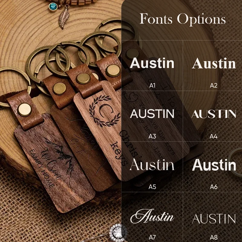1PCS Free Custom Solid Wood Square Tag Key Chains Wooden Leather Car Keychain Accessories Fashion Bag Pendant Blank Wooden Card