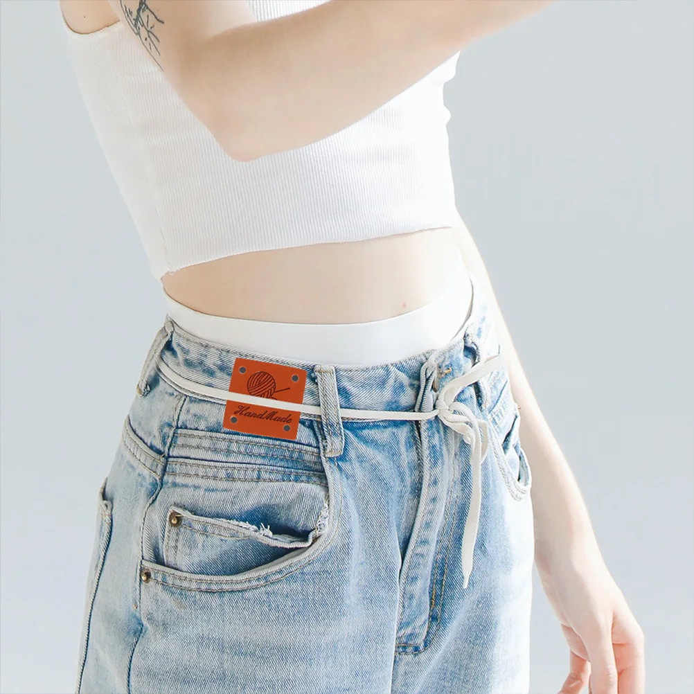 

100Pcs Cowhide Label for Apparel DIY Tags Smooth Reusable Patches for Clothing Bags Hats Footwear Sewing Crafts