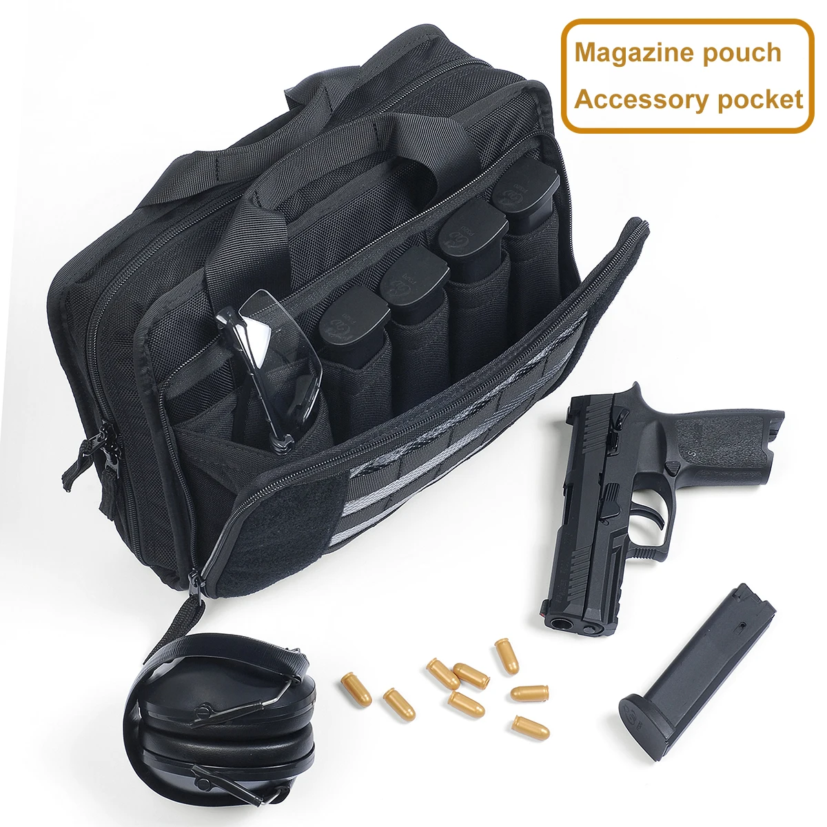 Borsa per pistola serie specializzata, borsa per pistola doppia tattica per pistola di stoccaggio, custodia per pistola per munizioni con divertimento di fissaggio a pistola