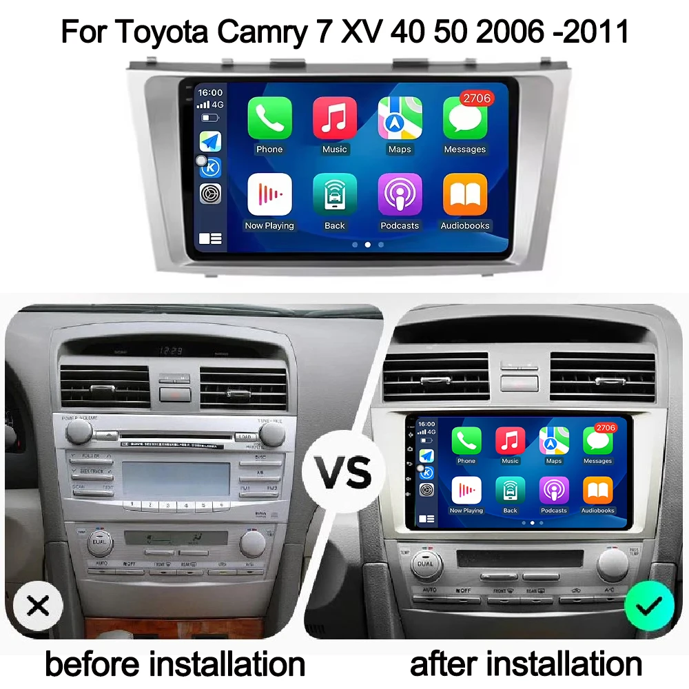 راديو السيارة أندرويد 15 شاشة Carplay لتويوتا كامري 7 XV 40 50 2006 -2011 الوسائط المتعددة الملاحة فيديو Autoradio ستيريو NO 2din #6