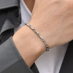 Thin Stainless Steel Chain Bracelets for Men Boys,Waterproof Handmade Chain Links Wristband,Stylish Gift for Husband Father BBF