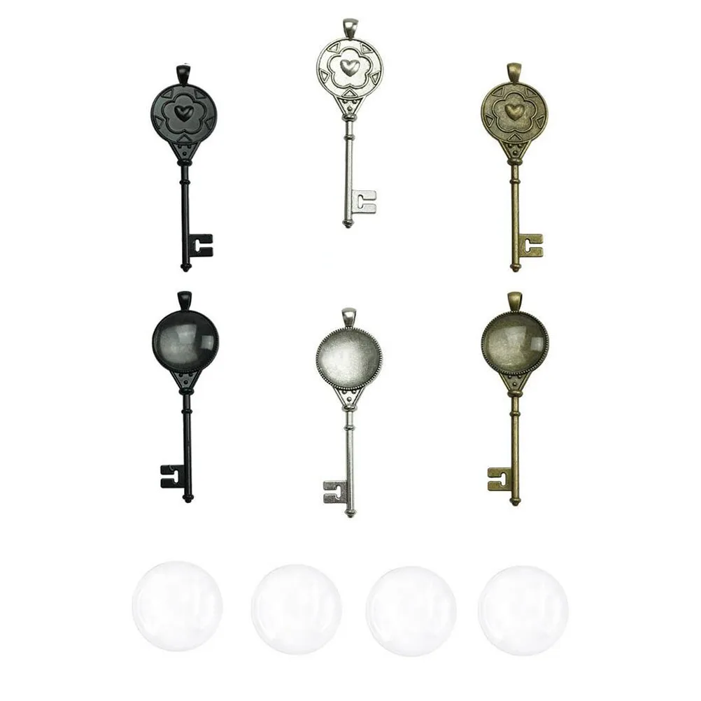 

36pcs Vintage Key Accessories Tray Alloy Base Pendant Decor Retro Keys Diy Crafts Time Precious Stone Bottom Bracket Black Color