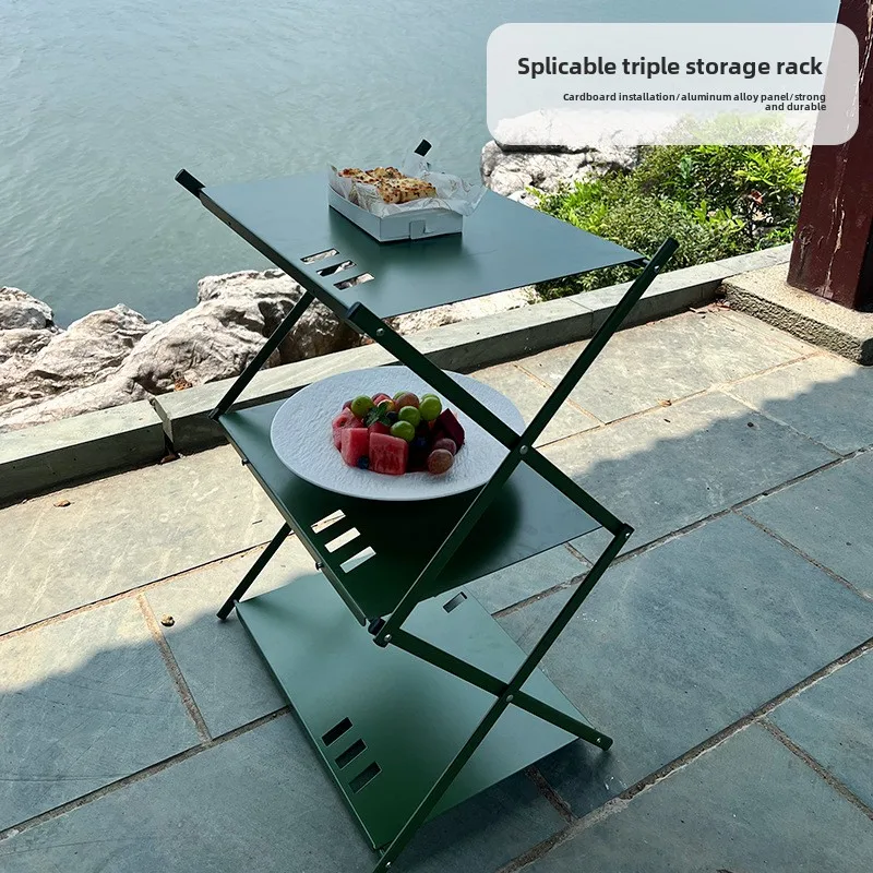 

Outdoor Three-layer Shelf Aluminum Plate Table Folding Splicing Table Multi-functional Shelf Camping Barbecue Tables