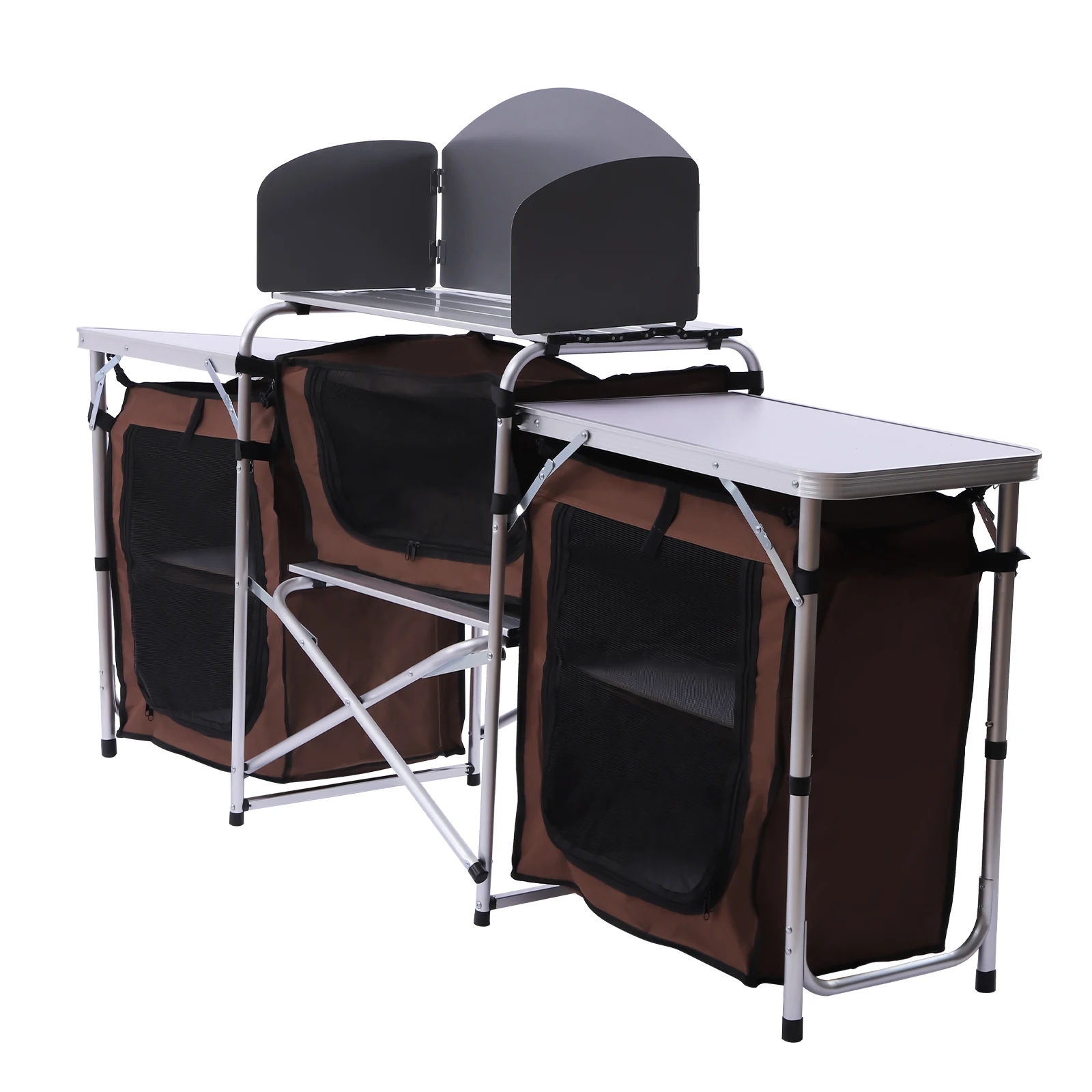 طاولة مطبخ للتخييم قابلة للطي في الهواء الطلق، زجاج أمامي ثلاثي الجوانب، محطة طهي محمولة خارجية للشواء والنزهات #5