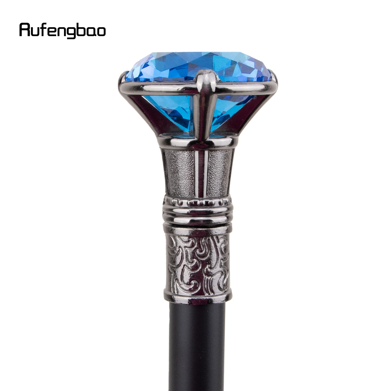 Blue Diamond Type Silver Single Joint Walking Stick Decorative Cospaly Party Fashionable Walking Cane Halloween Crosier 93cm