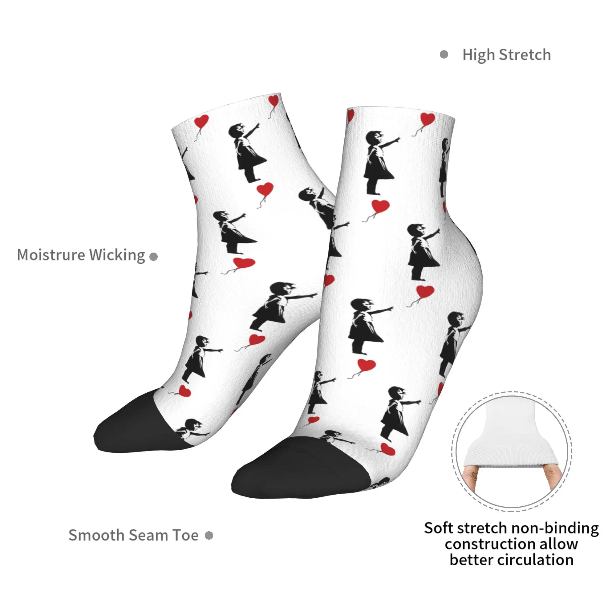 Banksy - Ragazza con calzini a palloncino Harajuku Calze di alta qualità Calzini per tutte le stagioni Accessori per regali di Natale per uomo e donna