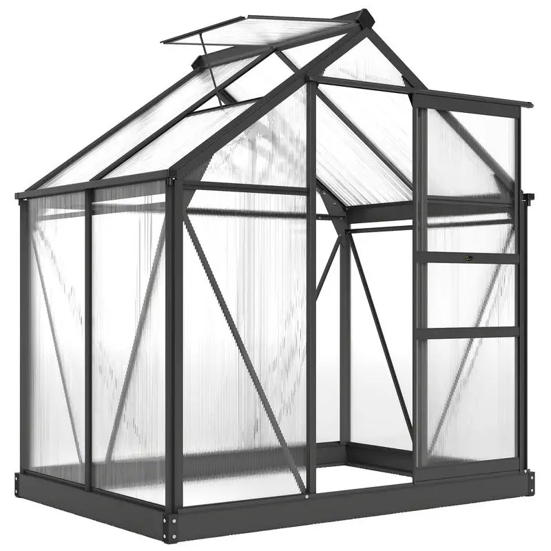 

Outsunny Polycarbonate Greenhouse, Heavy Duty Outdoor Aluminum Walk-in Green House Kit Vent Door, 6.2'x4.3'x6.6' Gray