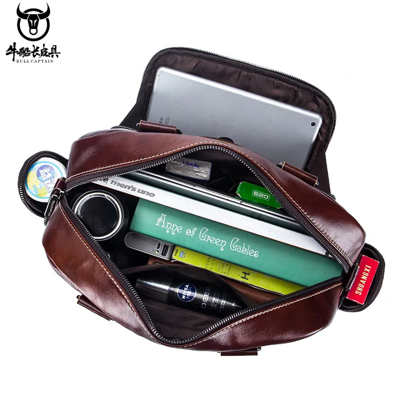 Borsa da viaggio a tracolla diagonale multitasche di grande capacità in vera pelle di vacchetta da uomo