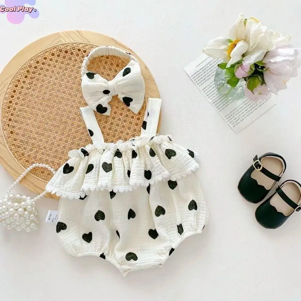 

Soft Ruffle Heart Baby Romper Bodysuit Infant Romper Lace Baby Jumpsuit Bow Heart Cotton Baby Shorts Climb Suit Newborn Baby
