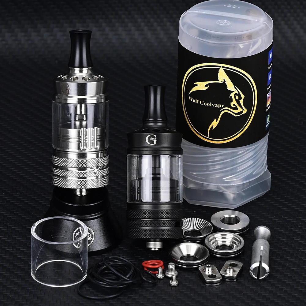 Wolfcoolvape MTL RTA G-Class Style 22 مم رذاذ 3.5 مل خزان Vape مع 3 دبابيس هوائية 1.0 مم 1.2 مم 1.5 مم لتعديل الفم إلى الرئة