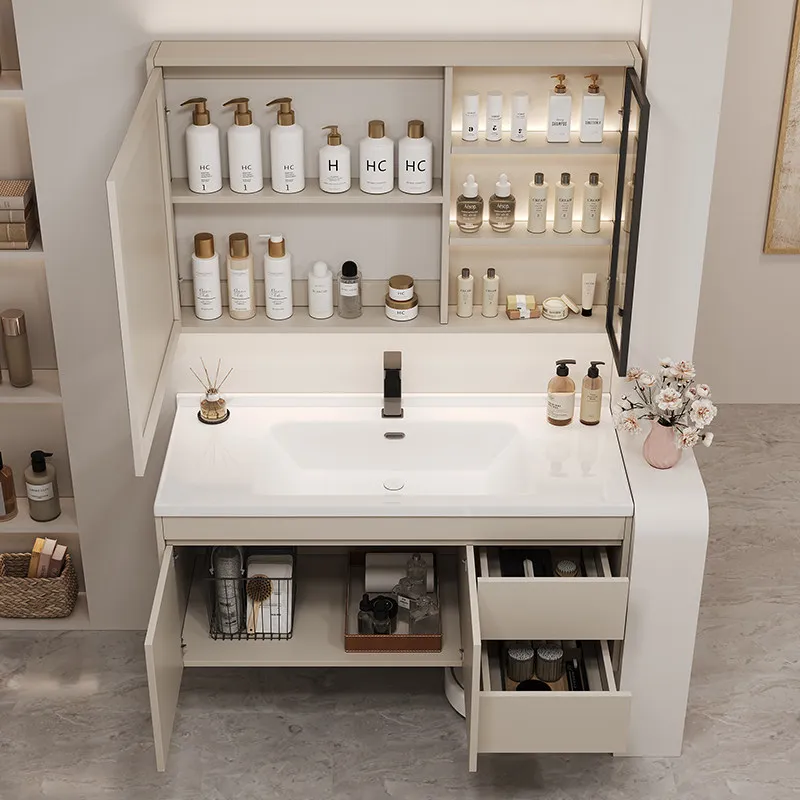 2025 new bathroom cabinet ceramic integrated basin toilet face wash basin cabinet combination cream wind wash table