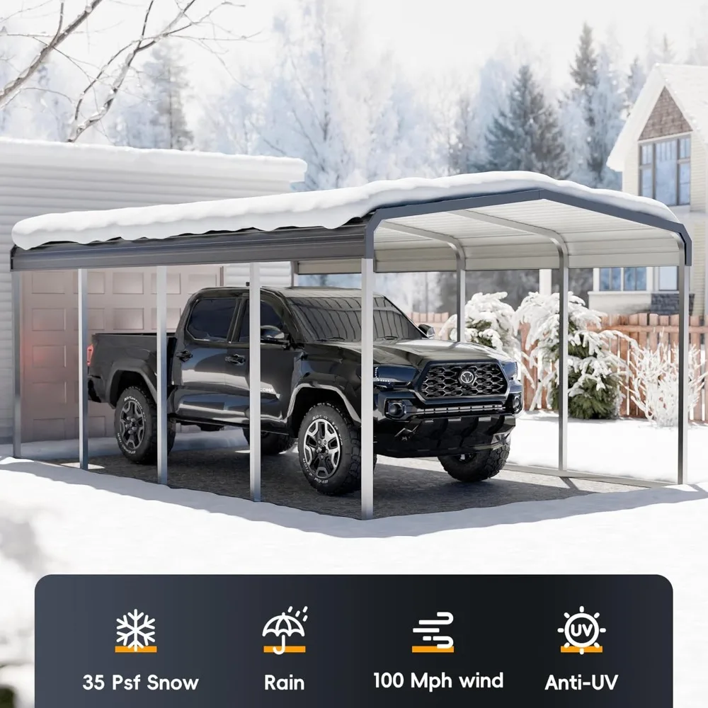 Heavy Duty Metal Carport with Galvanized Steel Roof and Metal Carport Kits, (12x20 FT) Outdoor Carport