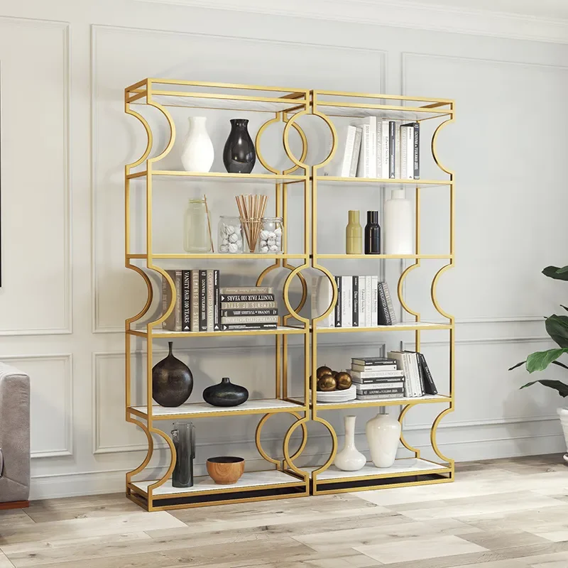 Nordic Light Luxury Wrought Iron Shelves for Living Room Storage Floor to Ceiling Bookcases Office Screens Display Shelves