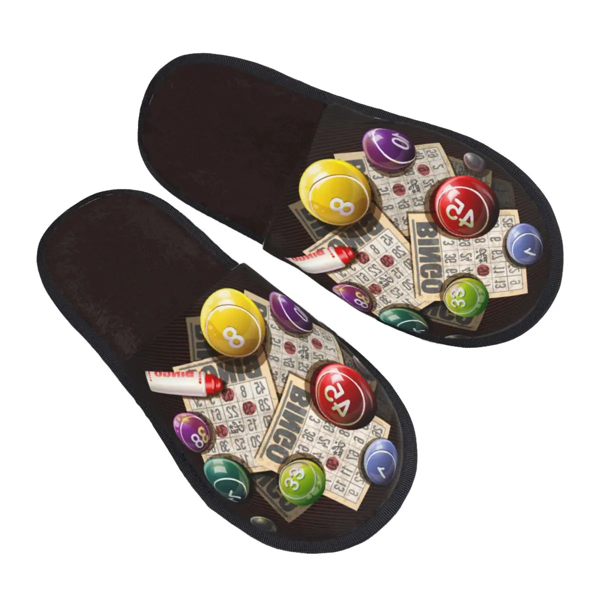 Indoor Retro Bingo Games Warm Slippers Home Plush Slippers Home Soft Fluffy Slippers