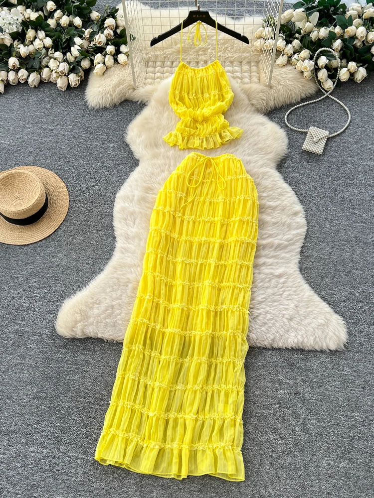 

Vaion Wear Women's Pure Desire Sexy ter Ne Pleated Top High Waist Bodycon Skirt Ele Two-Piece Suit Set