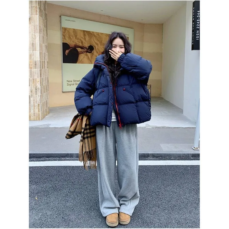 Women Winter New Loose Oceans Color Crash Trend Sweet Zipper Casual Collar Fashion Commuter Warm Cotton Clothes Loose Korean