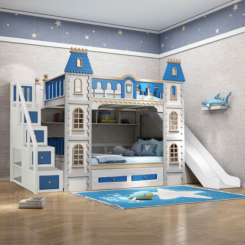 Solid wood two-layer bed, bunk up and down bed, double-layer high and low