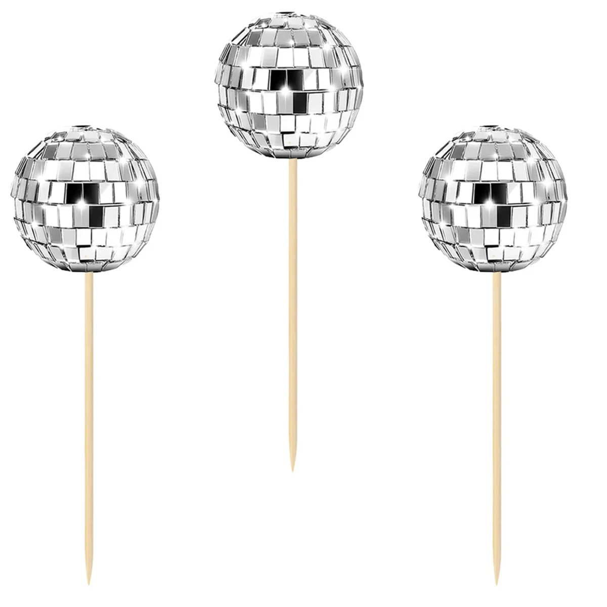 24Pcs Disco Ball Cupcake Toppers Happy Birthday Cake Topper Disco Ball Cake Picks Theme Cake Decor for Disco Theme Party