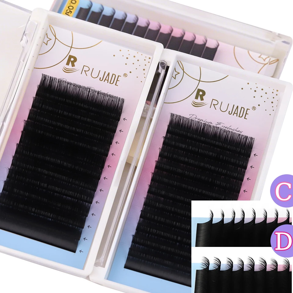 Rujade Mega Volume Private Label Kaschmir 03 05 07 Wimpernverlängerung 8-25mm Matt Samt Nerz Wimpern Lange Einzelwimpern Seide