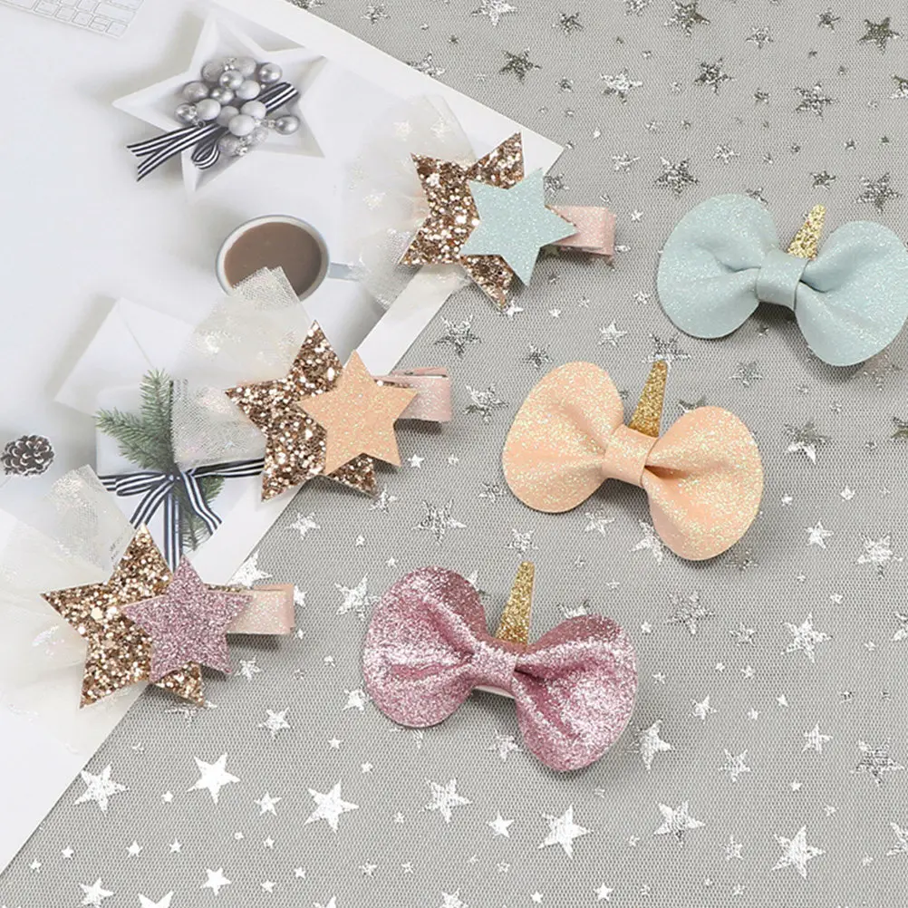 

9pcs Lovely Sequin Hair Clips Bright Cartoon Headdress For Party Birthday Christmas Halloween Gift Accessories Unicorn