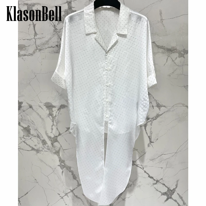 

6.12 KlasonBell Women Temperament Bling Diamonds Ribbon Bandage Acetate Blouse Lapel Single Breasted Casual White Shirt