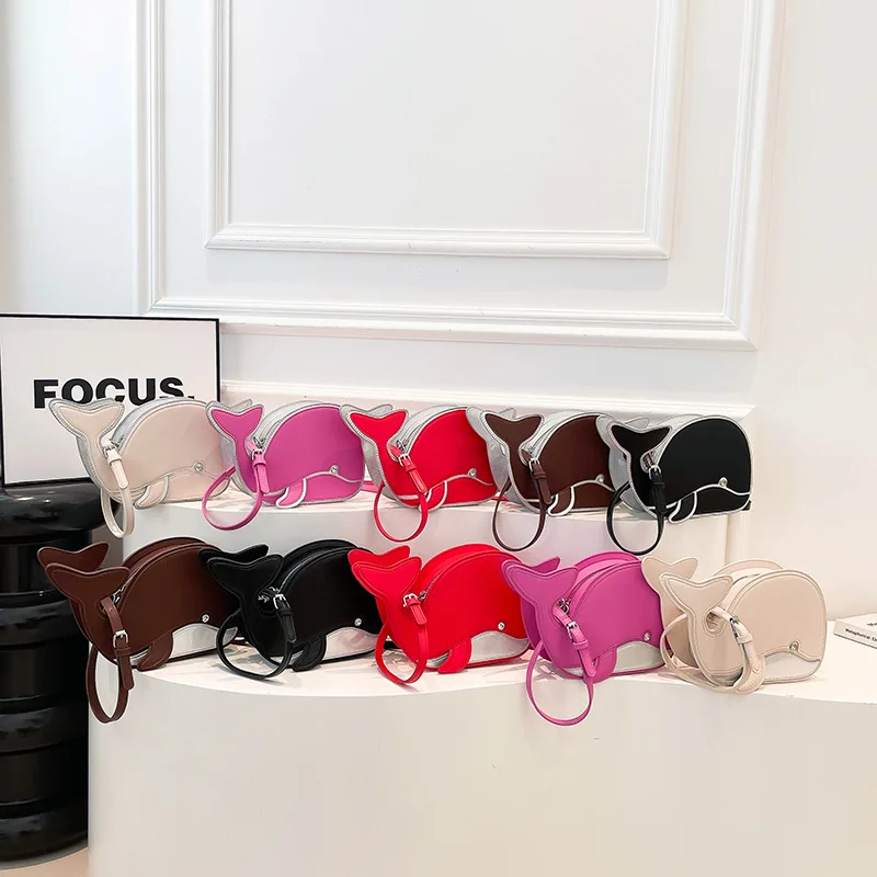 حقيبة كروس فريدة من نوعها على شكل حوت، محفظة كتف بتصميم حيوان لطيف، حقيبة بيان ملونة للنساء #6