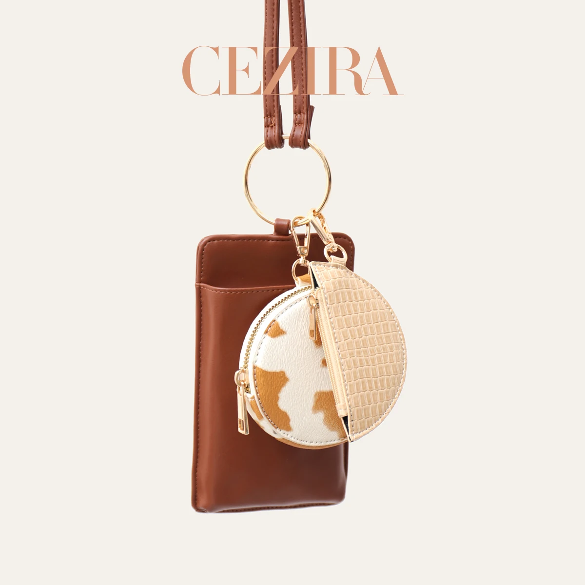 CR Women Fashion Multifunctional PU Leather Crossbody Phone Bag Plush Round Coin Purse Half Moon Card Holder Daily Travel Dating