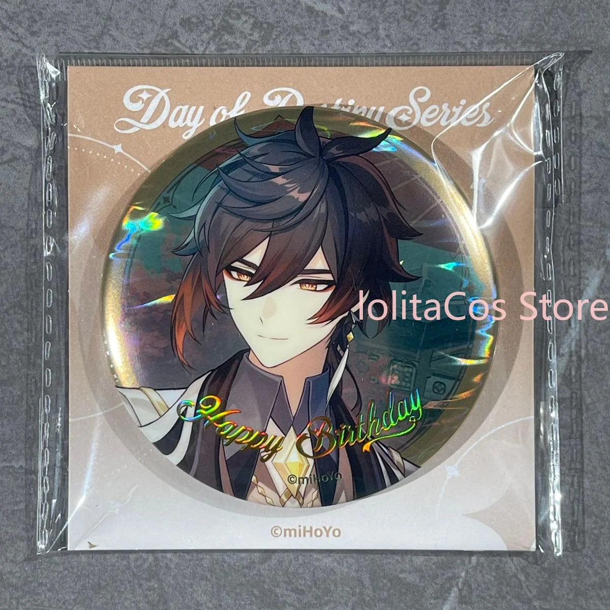 In Stock Official Genshin Impact Zhongli Acrylic Coaster Desktop Ornament Anime Double Flash Tin Badge Brooch Gift Cosplay Xmas