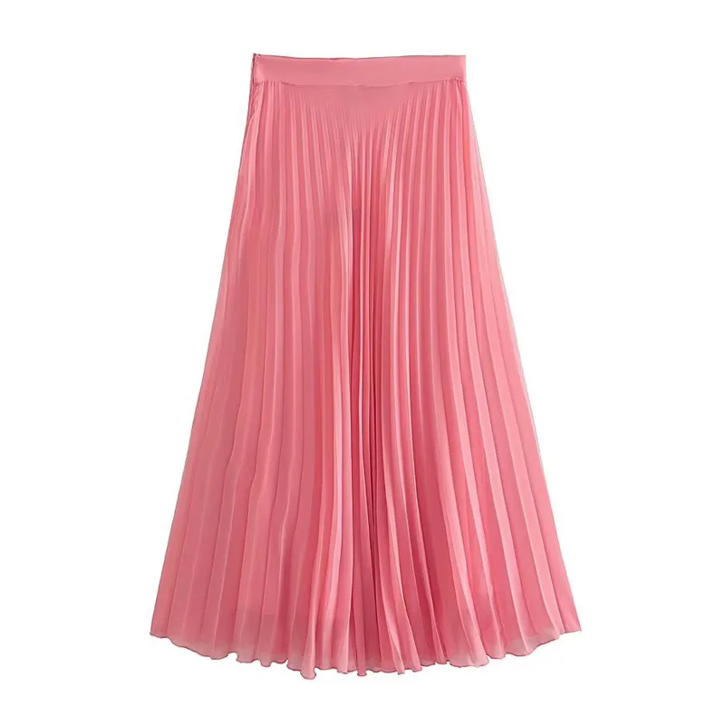 TRAF 2023 Pleated Long Skirts for Women Fairycore Tulle Skirt Women Summer High Waist Woman Skirts Ruched Midi Women\'s Skirts