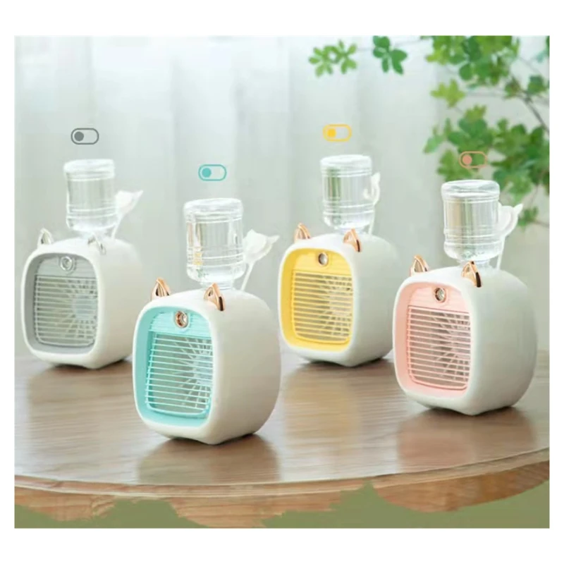Pendingin udara Mini portabel 1200Mah, kipas meja Pelembab Dan pemurni udara USB 3 Kecepatan 2 Mode, kipas meja Mobil