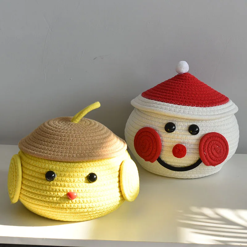 Snack Storage Box Cotton Thread Woven Cartoon Desktop Storage Basket Cosmetics Storage Basket Household Items Woven Basket  Tray