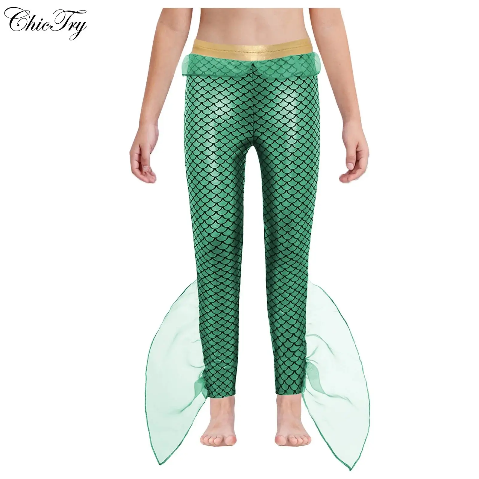 

Детские штаны русалки для девочек и мальчиков, костюм короля моря, брюки с рюшами и принтом рыбьей чешуи, пляжная одежда, платье для косплея на Хэллоуин