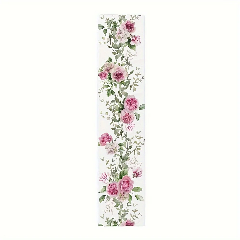 

Polyester Table Runner Floral Rose Pattern Green Pink White Decorative Table Accessory For Dining Room Kitchen Party Romantic
