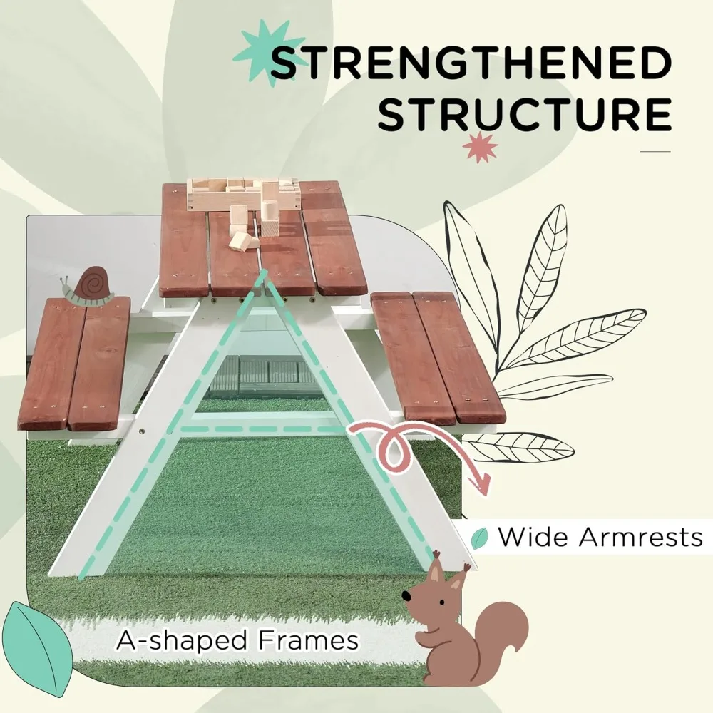 مجموعة طاولة نزهة للأطفال، أثاث خارجي خشبي للأعمار من 3 إلى 8 سنوات، ألعاب لعب في الفناء الخلفي للحديقة