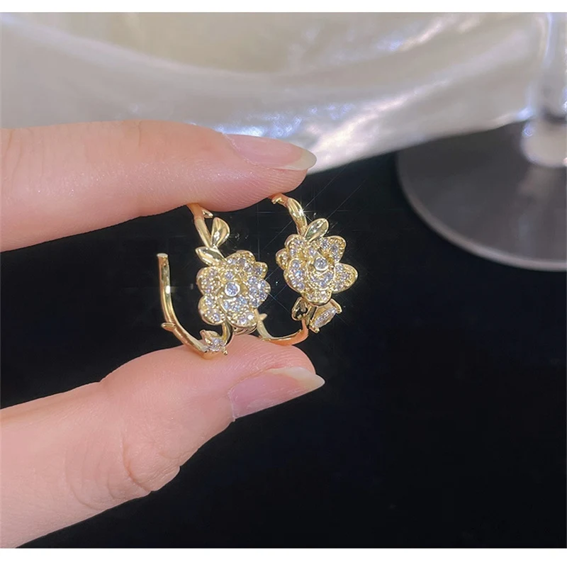 Exquisite Blätter-Kristallblumen-Ohrstecker für Damen, AAA-Zirkon, Rosen-Schmetterling-Quasten-Ohrringe, Brautschmuck für Hochzeit und Party – Detail 4