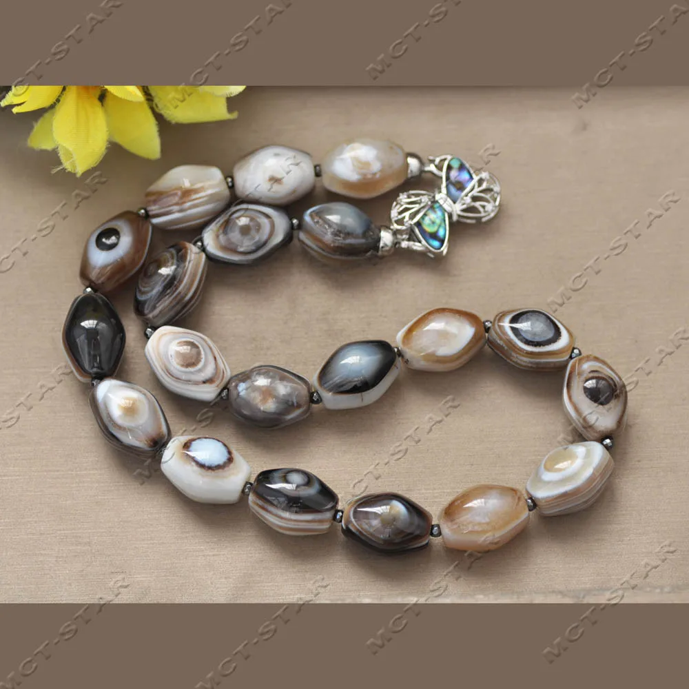 

Z14482 Ожерелье из натурального черно-коричневого полосатого агата с рисовидными вкраплениями, 18 дюймов, 20 мм