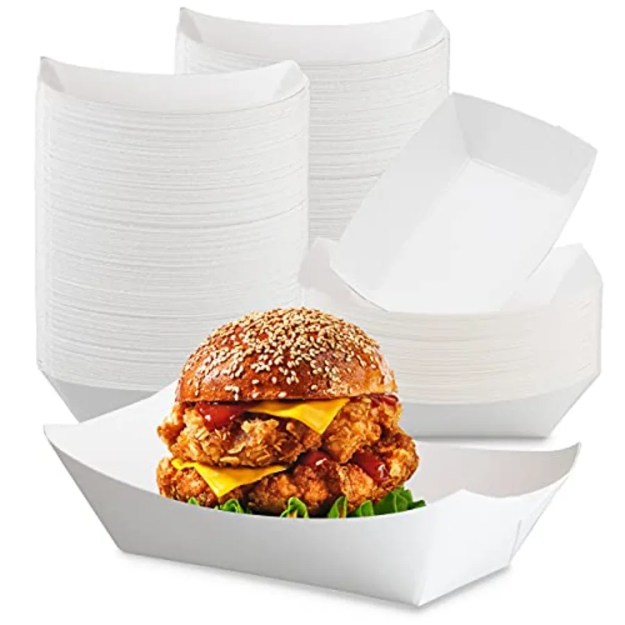 

Набор из 500 штук: Бумажные контейнеры для еды (3 фунта), сверхпрочные одноразовые лотки белого цвета для вечеринок, ярмарок, пикников, карнавалов, подходят для тако, начос, закусок