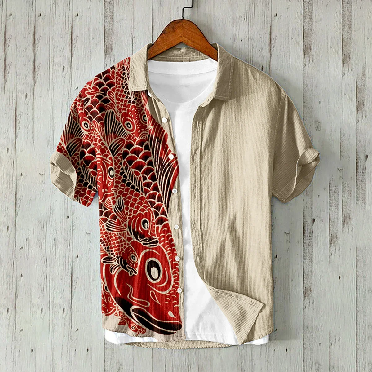 3D Printed Fish Shirt Mens Ocean Octopus Koi Wave Hawaiian Short Sleeve Button Down Casual Summer Beach Nautical Loose Marine