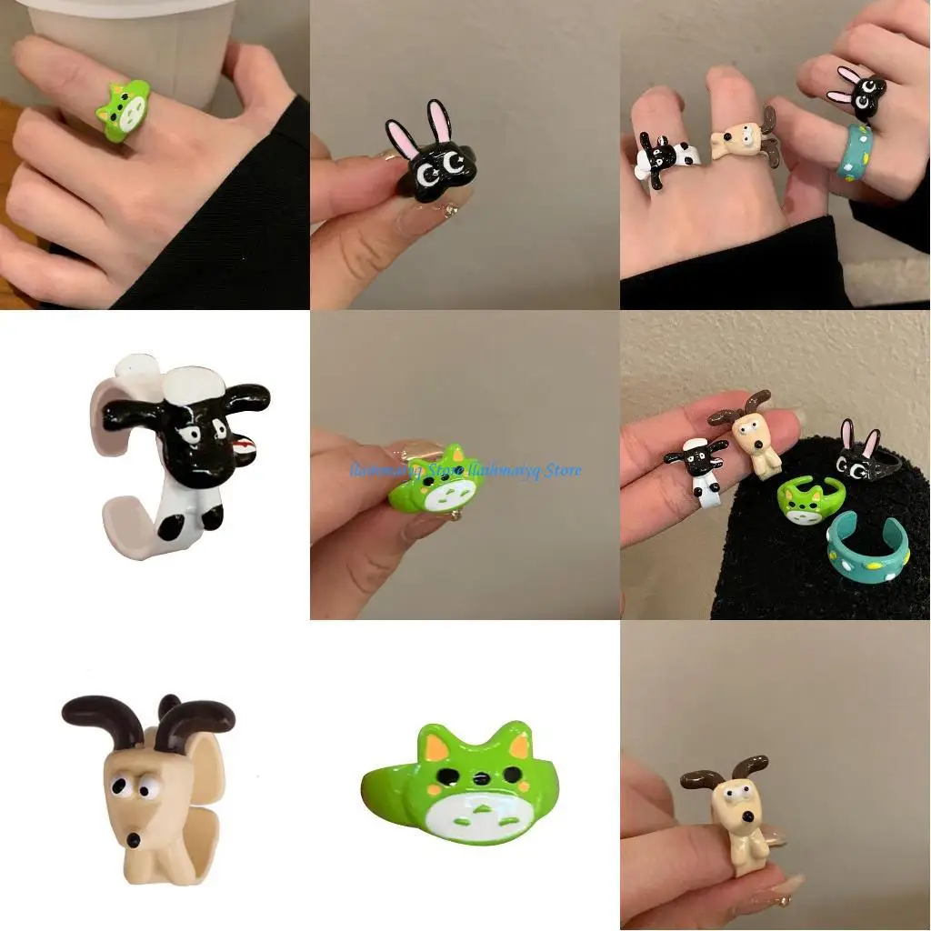 

573B Sweet Open Ring Adjustable Finger Ring Cartoon Animals Finger Rings Costume Props Jewelry for Girls Kids
