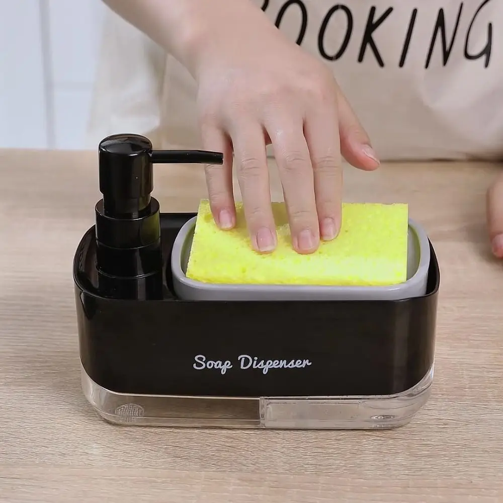 

Plastic Kitchen Soap Dispenser with Sponge Holder Leak-Proof Detergent Dispenser Cleaning Tool Hand Soap Pump