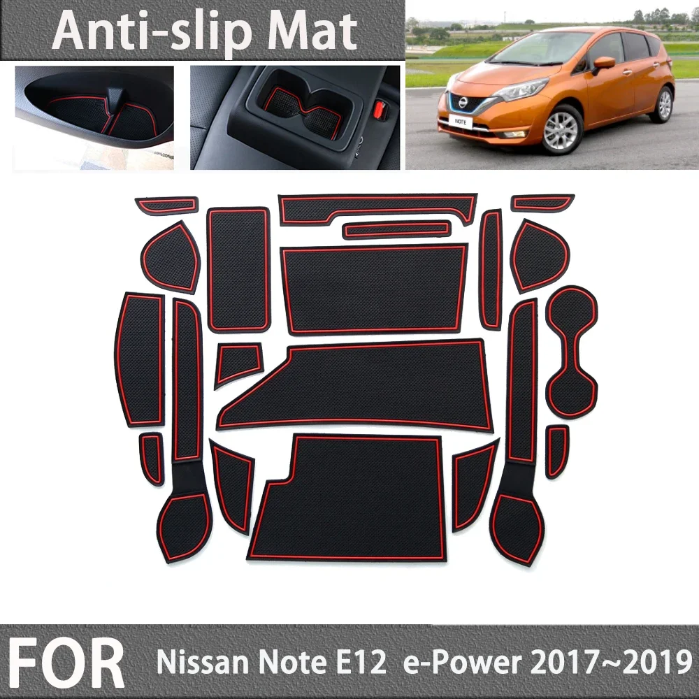 

for Nissan Note E-Power Nismo E12 NE12 HE12 2017 2018 2019 Anti-slip Mat Door Groove Gate Slot Cup Pad Car Stickers Accessories