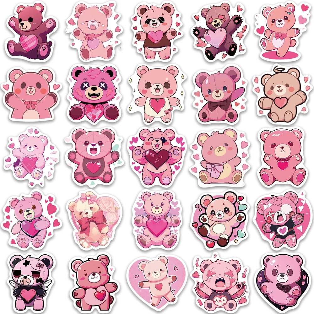 50PCS Love  Teddy Bear Stickers Vintage For DIY Notebook Guitar Scrapbooking Motorcycle Laptop Luggage Graffiti Decals