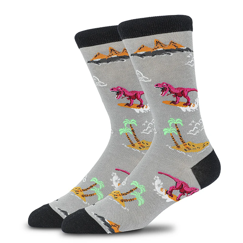 Nieuwigheidssokken voor heren Leuke kledingsokken voor heren Kleurrijke funky fancy gekke dinosaurusschedel Trendy grappige casual sokken voor heren