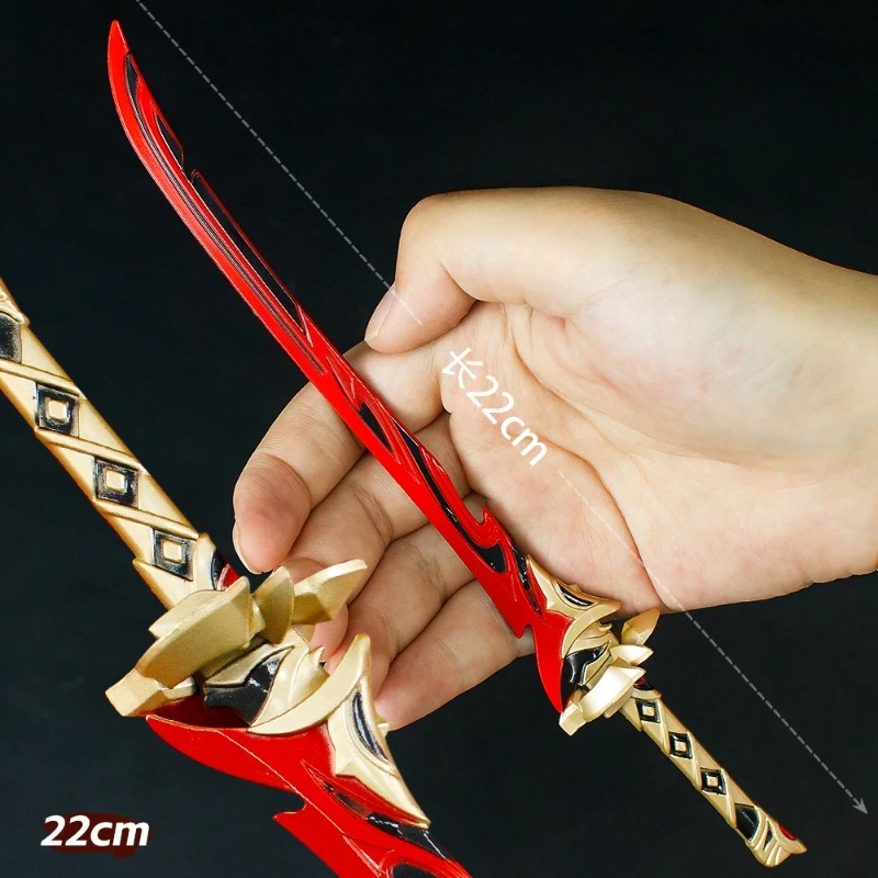 22Cm Genshins Game Perifere Wapen Model Kooi Vissen Fles Een Hart Legering Ornament Speelgoed Ongesneden Zwaard Collectie Desktop Geschenken